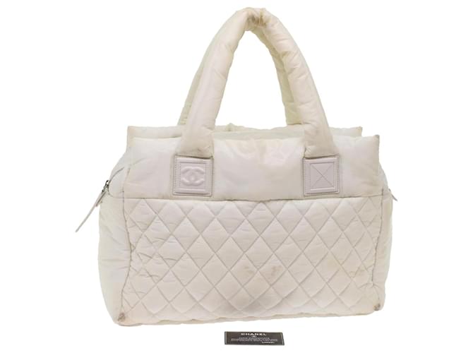 CHANEL Coco Cocoon Hand Bag Patent Leather White CC Auth bs6942