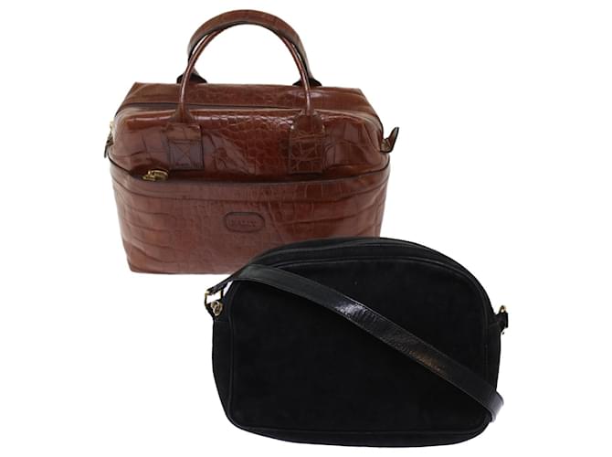 BALLY Shoulder Bag Leather 2Set Black Brown Auth bs7119  ref.1025854