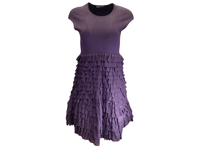 Alexander McQueen Purple Ruffled Viscose Knit Dress  ref.1026024