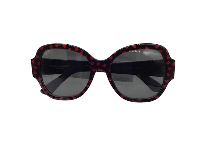 Saint Laurent negro / Gafas de sol con montura de plástico y patrón de corazón rojo  ref.1026075
