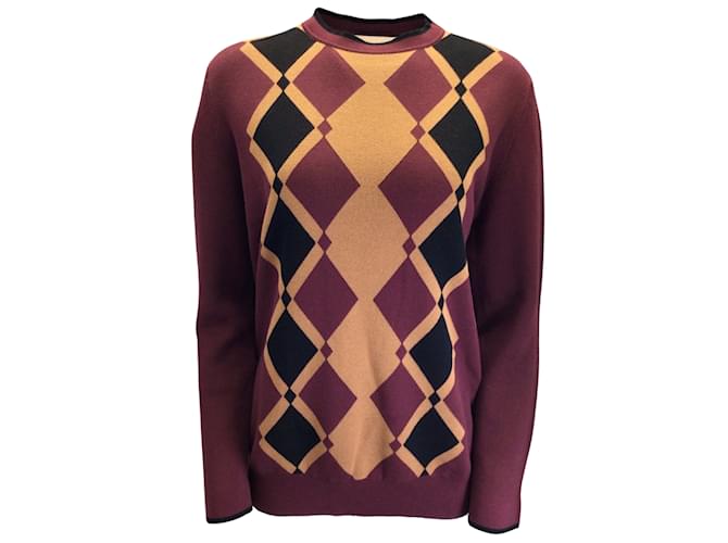 Autre Marque Plan C Burgundy Multi Argyle Diamond Knit Pullover Sweater Dark red Cotton  ref.1026084