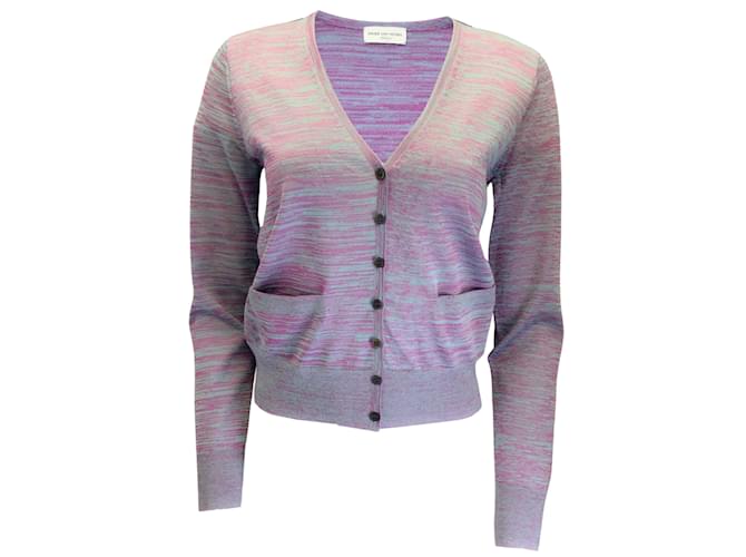 Dries van Noten Azul / Suéter cardigã roxo de manga comprida em malha de lã com botões Multicor  ref.1026095
