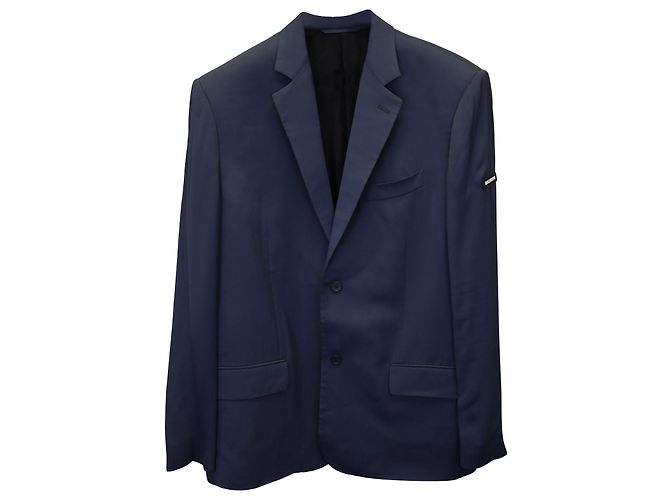 Balenciaga Single-Breasted Blazer Jacket in Navy Blue Viscose