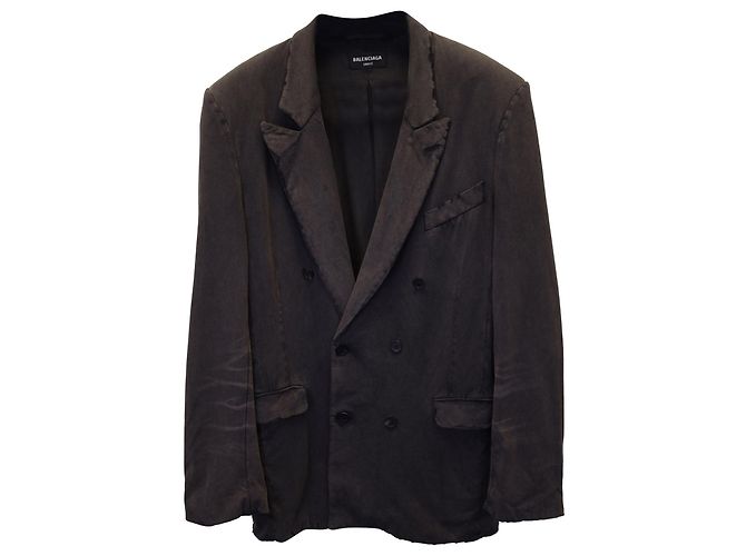 Balenciaga Distressed Blazer Jacket in Black Cotton