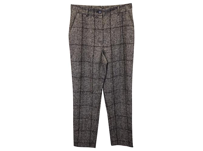 Calças sob medida Dolce & Gabbana Tweed Check em lã marrom  ref.1026200
