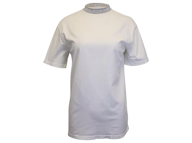 Acne Studios Logo Neck Tshirt in White Cotton  ref.1026226