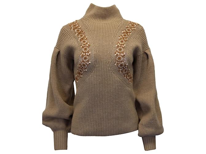 Ulla Johnson Emerson Balloon-Sleeve Sweater in Beige Wool  ref.1026236