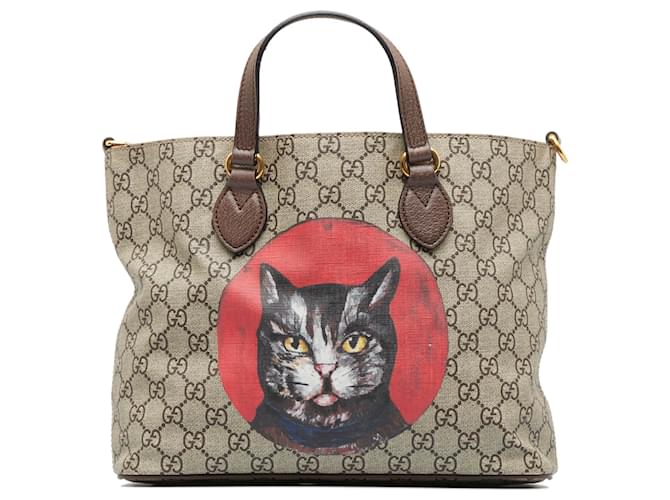 Gucci Brown GG Supreme Mystic Cat Satchel Beige Cloth Cloth ref.1026249 Joli Closet