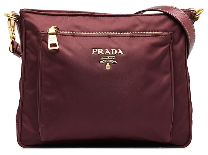 Prada - Dark Red Tessuto Flat Crossbody Bag