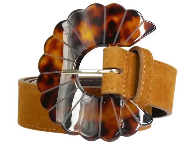 SéZane Brown suede and leather belt with tortoise shell buckle
