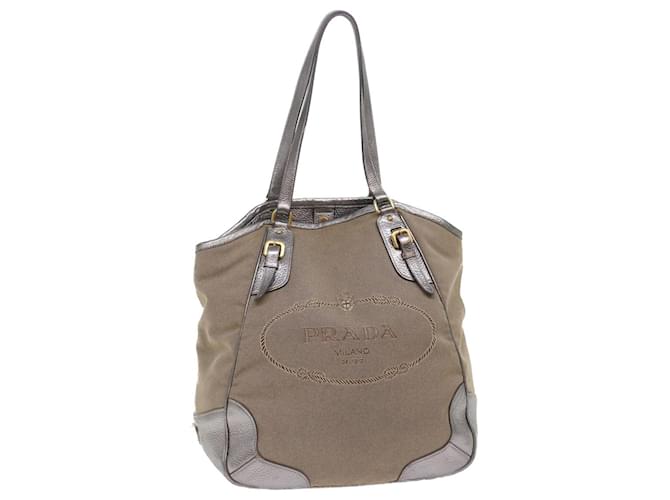 PRADA Tote Bag Canvas Leather Beige Auth 49595 Cloth  ref.1026352
