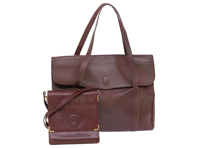 CARTIER Shoulder Bag Leather 2Set Wine Red Auth bs6880  ref.1026355