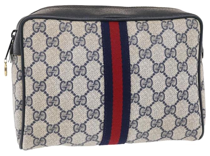 GUCCI GG Canvas Sherry Line Clutch Bag Gray Red Navy 14�E014�E3553 Auth tb799 Grey Navy blue  ref.1026414