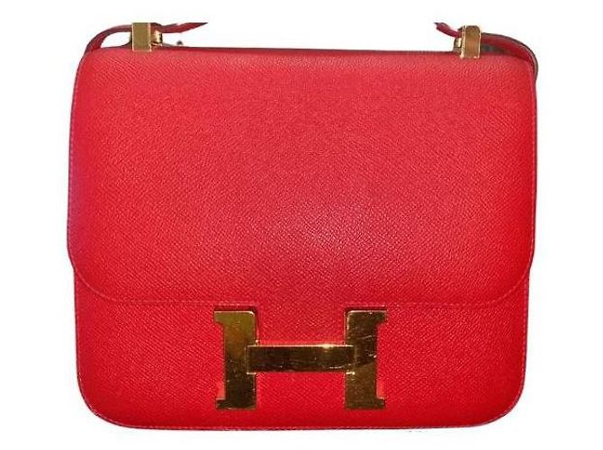 Bolsa de mão Hermès Constance em couro vermelho