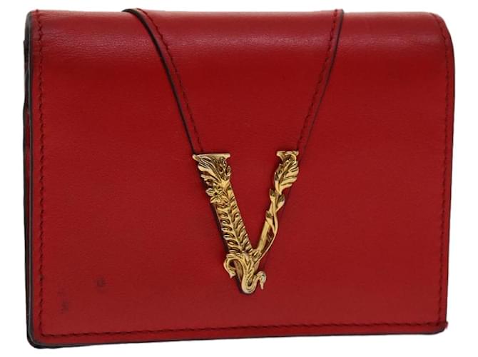 VERSACE Virtus Compact Wallet Leather Red Gold Tone Auth hk797  ref.1026479
