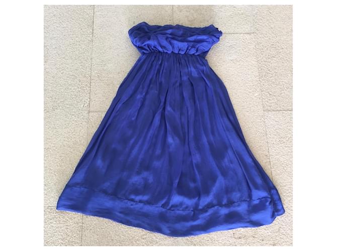 Autre Marque blue strapless chiffon dress Size One or S-M  (36 a 40) Silk Elastane Modal  ref.1026494