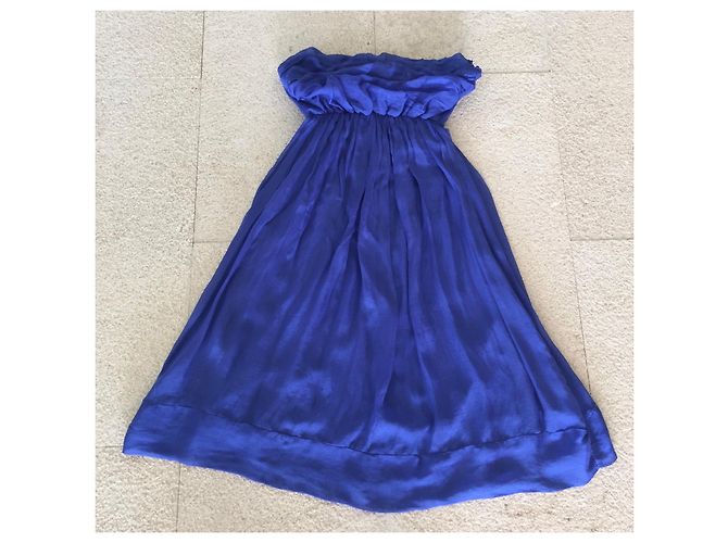 Autre Marque blaues trägerloses Chiffonkleid Größe One oder S-M  (36 BEIM 40)