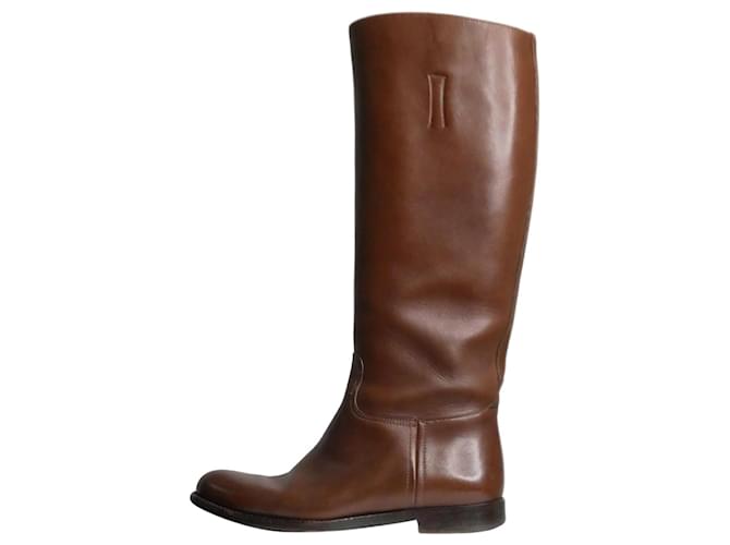 Prada Brown knee high leather boots - size EU 37.5  ref.1026546