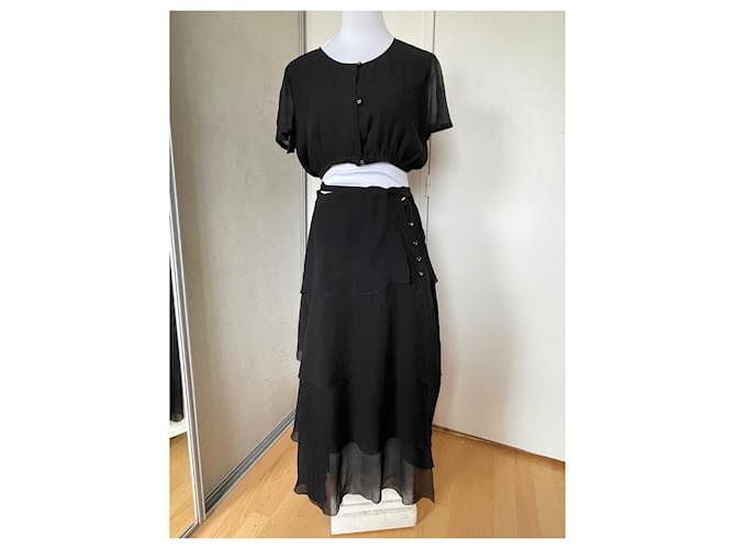 Chanel Skirt suit Black Silk  ref.1026559