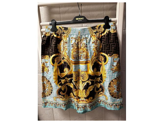 Versace Shorts de seda Fendace Dourado  ref.1026561