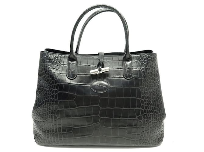 Longchamp Roseau Heritage Black Leather Tote Bag
