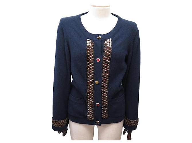 CHANEL JACKET CARDIGAN ORNE PARIS-BYZANCE P41690K03132 S 36 CASHMERE VEST Navy blue  ref.1026942