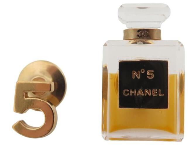 Lot of 2 CHANEL BOTTLE NUMBER PIN 5 IN GOLD METAL BROOCHES GOLDEN BROOCH