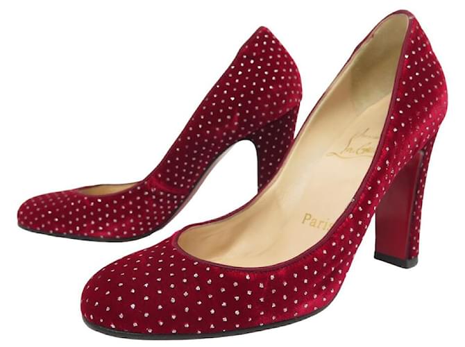 CHRISTIAN LOUBOUTIN SHOES 35 POINTED VELVET HEEL PUMPS SHOES Red  ref.1026997