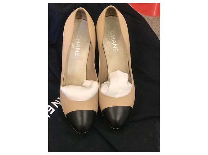 Cambon Chanel Pumps Schwarz Beige Leder