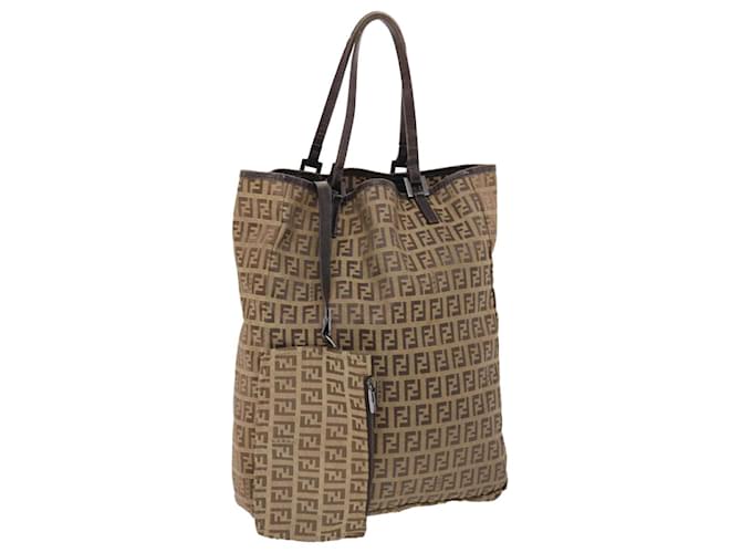 FENDI Zucchino Canvas Tote Bag Nylon Leather Brown Auth rd5610 ref.1027431  - Joli Closet