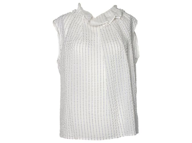 Nina Ricci, top de seda plisado a rayas diplomáticas Blanco