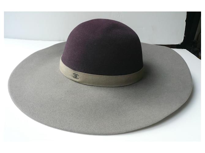 CHANEL Sombrero de fieltro de lana de ala ancha Nuevo estado TL Multicolor Conejo  ref.1027495
