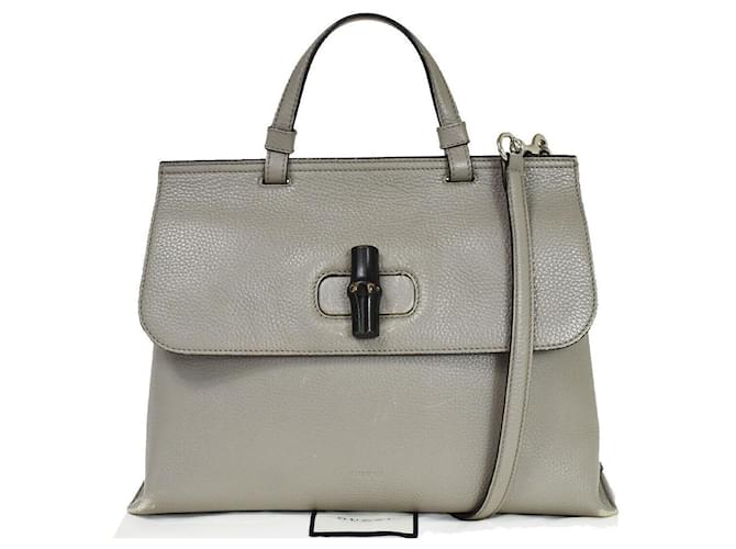 Gucci Bamboo Grey Leather  ref.1027535