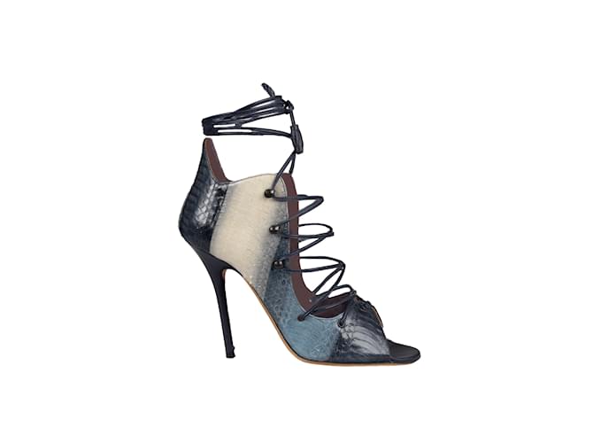 Autre Marque Malone Souliers Snakeskin Lace-up Heels Blue Leather  ref.1027603
