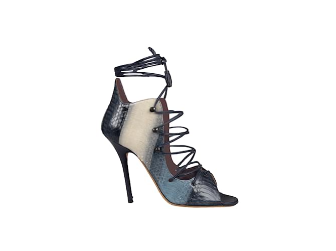 Autre Marque Malone Souliers Gradient Snakeskin Lace Tie-up Heels Blue Leather  ref.1027603