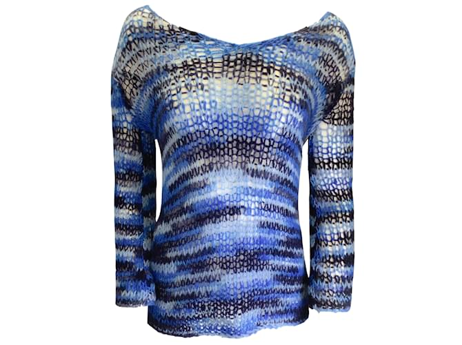 Autre Marque The Elder Statesman Blue Multi Cashmere Knit Holy Bell Sweater  ref.1027637