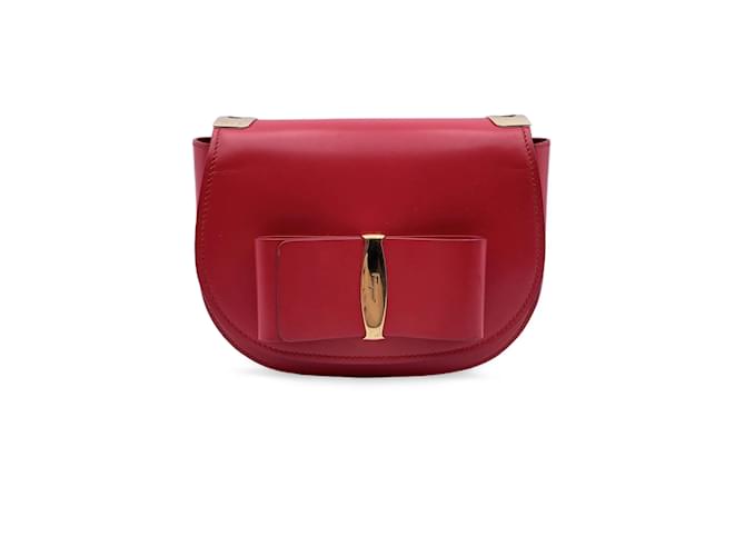 Salvatore Ferragamo Red Leather Anna Bow Shoulder Bag ref.1027714 Joli Closet