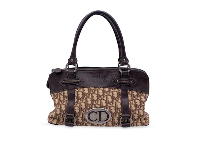 Christian Dior Brown Logo Oblique Canvas Satchel Shoulder Bag Cloth  ref.1027715