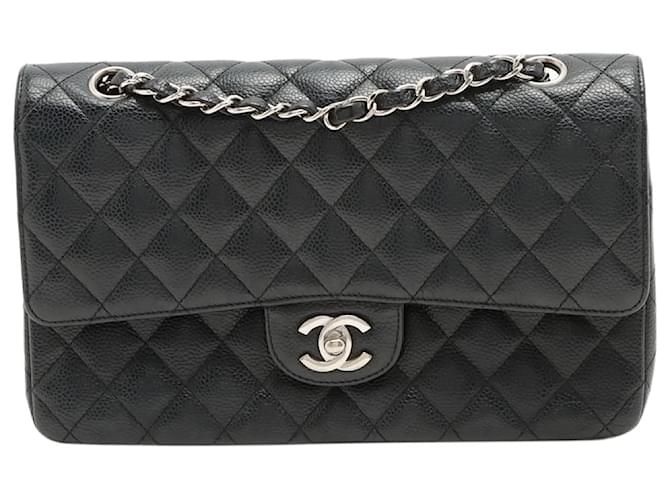 Chanel Black Caviar Medium Classic Double Flap Bag Silver Hardware