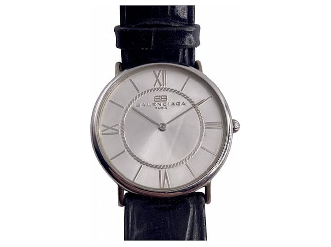 Balenciaga Relojes de cuarzo Negro Plata Cuero Plata  ref.1027762