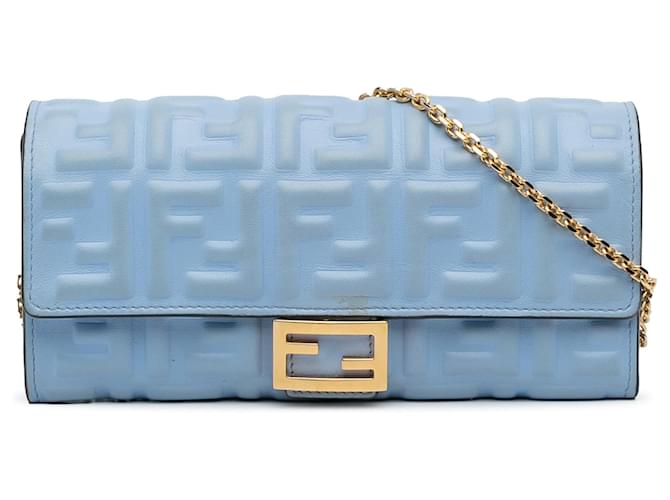 Fendi Blue Zucca Embossed Leather Wallet on Chain Light blue
