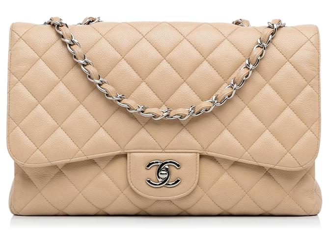 Chanel Brown Jumbo Classic Caviar Single Flap Bag Beige Leather ref.1027782  - Joli Closet