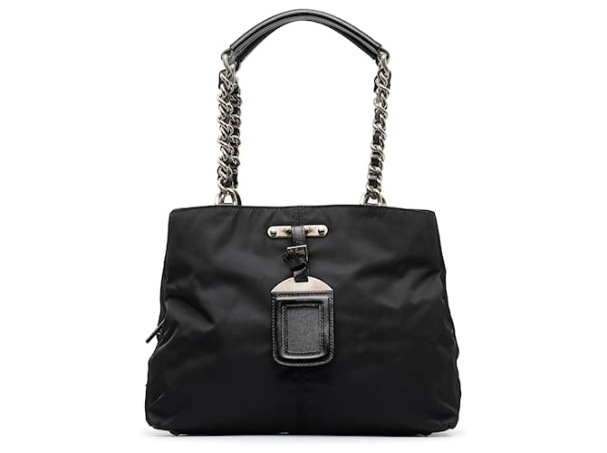 Prada Black Tessuto Chain Shoulder Bag Nylon Cloth  ref.1027817