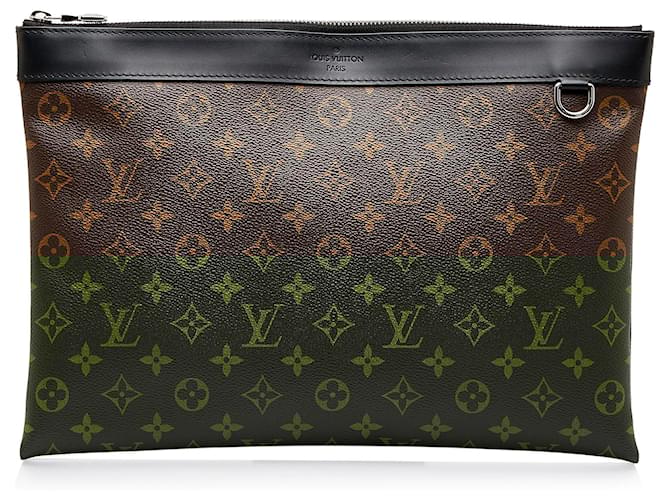Louis Vuitton Brown Monogram Macassar Discovery Pochette GM Black Leather Cloth Pony-style calfskin  ref.1027840