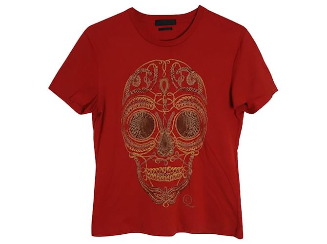 Alexander McQueen T-shirt à imprimé Rope Skull en coton rouge  ref.1028064