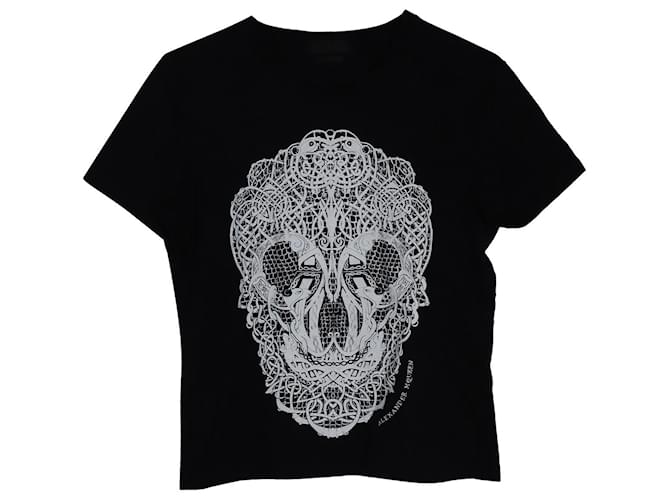 Camiseta con estampado de calavera de Alexander McQueen en algodón negro  ref.1028066