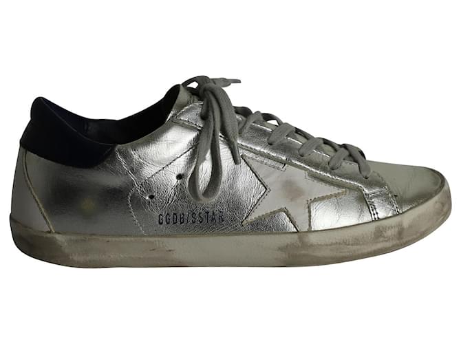 Golden Goose Metallic Super-Star Sneakers in Silver Leather Silvery  ref.1028069