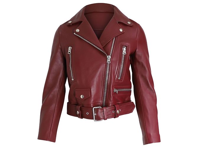 Acne Studios Biker Jacket in Red Leather Dark red