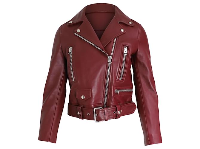 Acne Studios Biker Jacket in Red Leather Dark red  ref.1028074