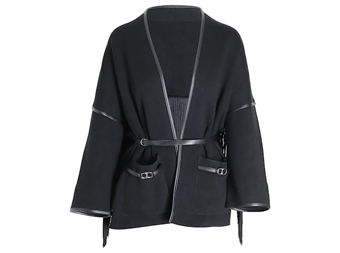 Maje Mathieu Leather-Trimmed Fringe Jacket in Black Polyamide   ref.1028114